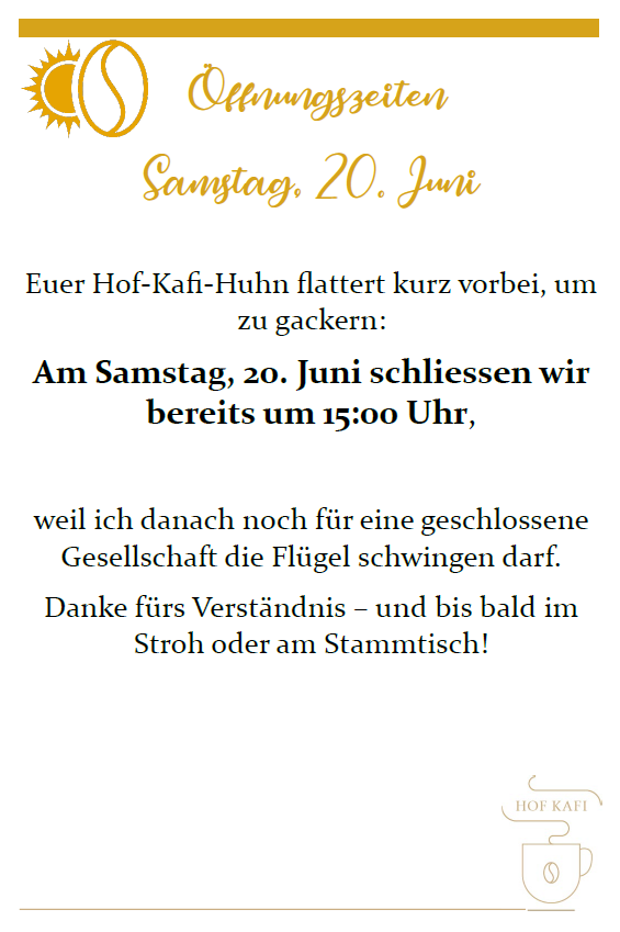 Diesen Samstag bis 15:00 Uhr