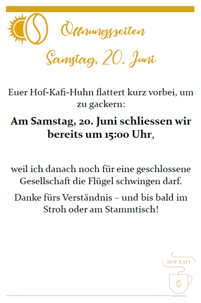 Diesen Samstag bis 15:00 Uhr