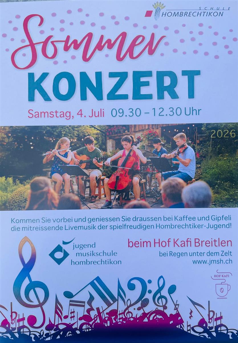 Sommerkonzert der Jugendmusik Hombrechtikon – 4. Juli im Hof Kafi